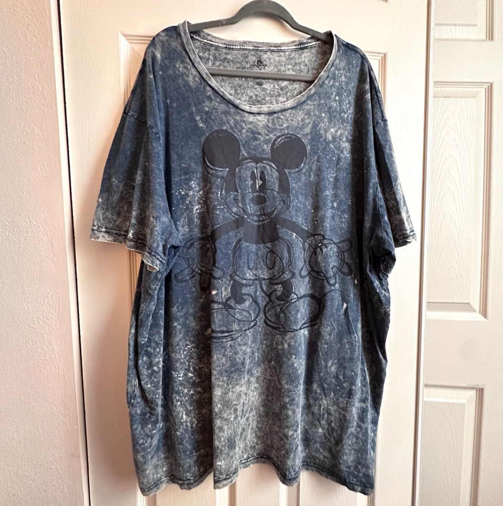 Disney Store Blue Acid Wash Mickey Mouse Wide Scoop Neck T-Shirt Women's Plus 4X